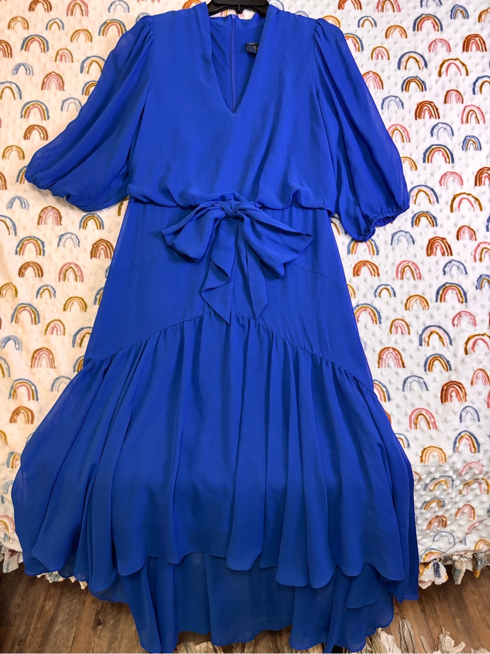 Taylor Cobalt Blue V-Neck Tie-Waist Maxi Dress